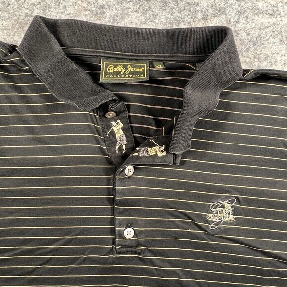 Bobby Jones Polo Men’s XL Golf Logo Embroidered Black Gold Striped Short‎ Sleeve - Picture 1 of 4